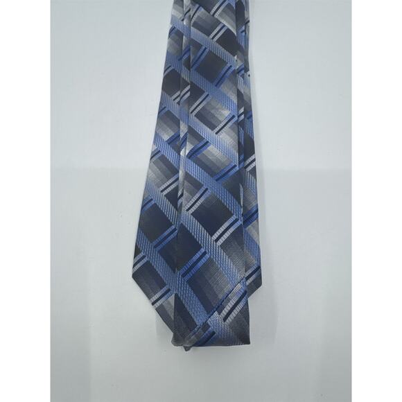 Zenio Blue, Grey and Silver Plaid Men's Neck Tie - Picture 9 of 14